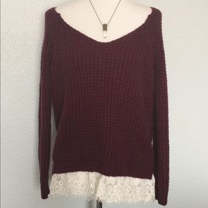 SALE Hollister NEW Maroon LongSleeve Lace Sweater